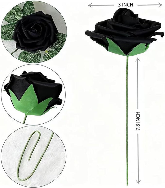 60Pcs Artificial Rose Flowers, Real Looking Fake Roses for Decorations, Foam Rose Bulk with Stems for DIY Wedding Bouquets Floral Arrangements Bridal Shower Party Home Decor (60, Black)