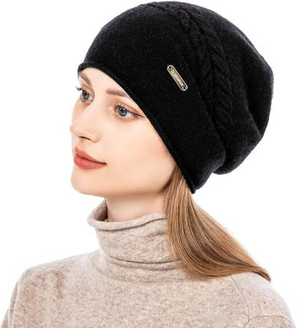 QUEENFUR Knit Slouchy Beanie Hats for Women Cashmere Ski Cap Knitted Wool Soft Warm Winter Hat