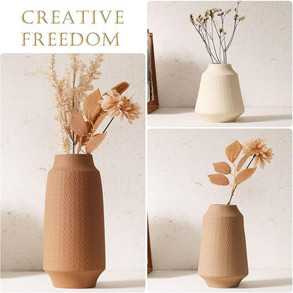 Ceramic Vase Set of 3 - Handcrafted Ceramic Vases for Home Decor & Shelf - Modern Farmhouse Decor for Kitchen, Office, Bedroom & Living Room Decorative Objects for Mantel, Table Centerpieces