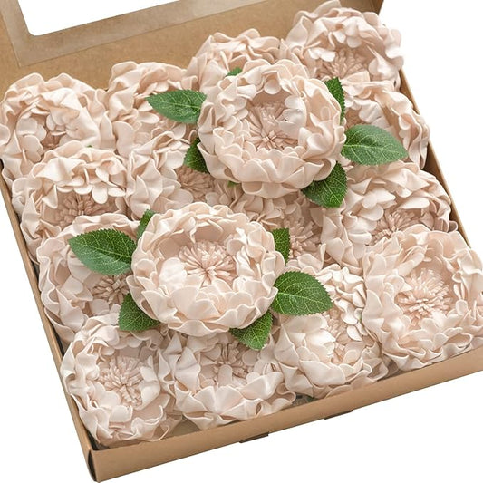 Ling's moment Flowers 16pcs Nude Blooming Peonies Artificial Flowers with Stem, Artificial Peony Flowers for DIY Wedding Decorations Centerpieces Bouquets Boutonnieres