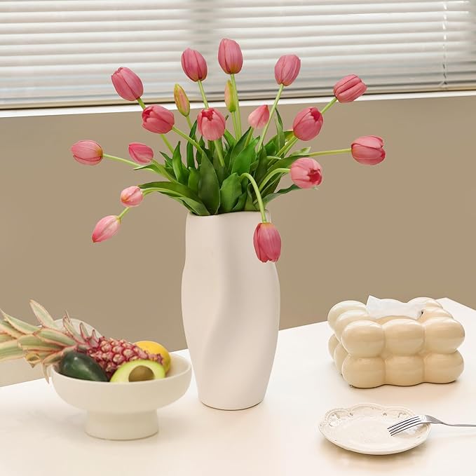 Artificial Flowers 20pcs Fake Tulips Real Touch, Faux Latex Tulips Flowers with Gift Box Soft Faux Tulips Bouquets Arrangements for Party Wedding Home Room Decoration(Light Purple)