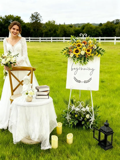 Artificial Flowers, Wedding Decor，Flower Garland Be Suited to Banquet, Party, Reception Entrance Welcome Sign and Background Decoration (Sunflower)