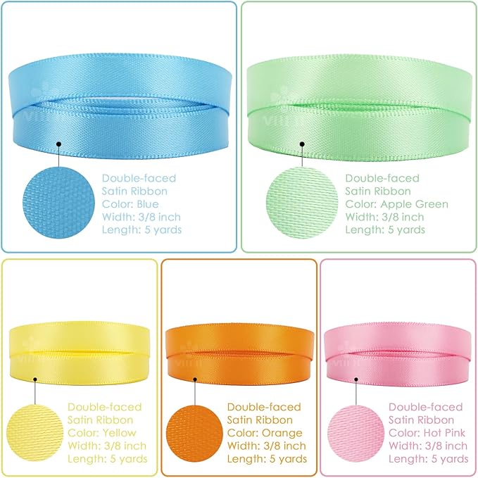 MEEDEE Pastel Rainbow Ribbon Assortment Satin Rainbow Colored Ribbon 3/8" X 50 Yards for Crafts, Gift Wrapping, Party Decoration, DIY Handmade Hair Bows