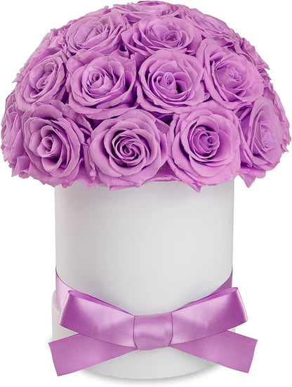 27 Forever Roses Dome in White Box, Eternal Real Roses Gifts for Women, Preserved Flowers for Delivery Prime, Anniversary, Valentine's Day, Christmas, Birthday for Her (Light Purple)