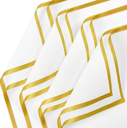 Jutieuo 20 Sheets White Flower Wrapping Paper, Waterproof Floral Wrap Gold Edge Bouquet Wrapping Paper Florist Supplies (22.8 x 22.8 inch)