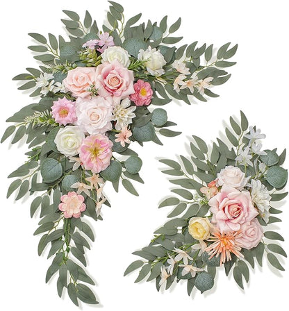 Wedding Welcome Signs Floral(Pack of 2)，Wedding Arch Flowers for Wedding Decorations and Reception Backdrop Decoration (New Pink)