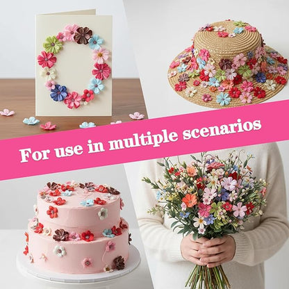 150Pcs Mini Artificial Flowers for Decoration,Faux Flower Heads,Mini Fabric Flowers for Crafts, Garland, Wedding Decor, Stemless Small Fake Flower in 2 Sizes(Multicolor)