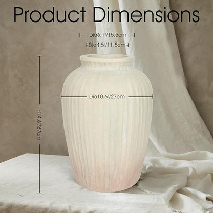 Oakrain 15" Tall Rustic Vase, Decorative Flower Vase for Table with Gradient Design, Large Floor Planter for Indoor Plants, Home Decor, Living Room, Entryway, Beige