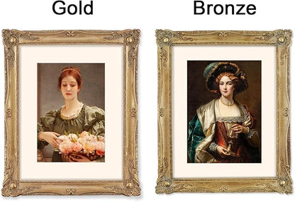 SIMON'S SHOP 11x14 Picture Frame Matted to 8x10 Photo, Vintage Bronze Picture Frames 11x14 with Mat for 8x10 Artwork, Wall and Tabletop Display Poster Frames