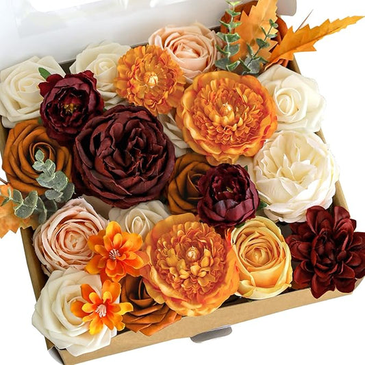 Lookein Artificial Flowers for DIY Wedding Decoration Bridal Bouquet Table Centerpieces Flower Garland Wreaths Aisle Arch Flower Decoration Home Decor, Passionate Burnt Orange