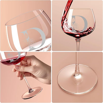 Personalized Gifts for Women, Monogrammed A-Z Wine Glass Customized Gift, Unique Christmas Birthday Gifts for Women Her Mom Friend Sister Wife Daughter Nurse (D)
