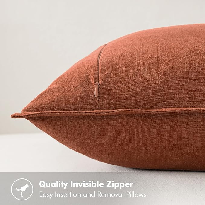 MIULEE Decorative Linen Lumbar Pillow Covers 12x20 Inch Rust Boho Farmhouse Neutral Couch Throw Pillows for Bed Pack of 2 Accent Modern Pillowcase Summer Sofa Livingroom Home Decor
