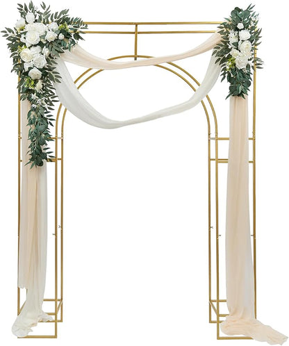 Wedding Arch Backdrop Stand, 7.9 Ft Heavy Duty Gold Metal Square Wedding Arch, 3D Floral Balloon Frame Flower Stand for Garden Indoor Outdoor Party Birthday Parties Engagements Decoration