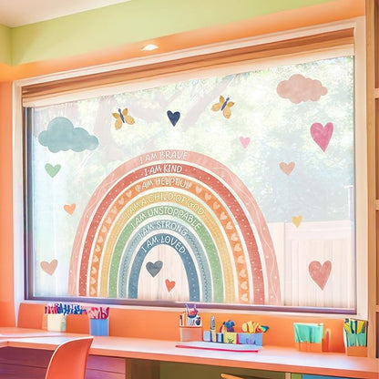 Large Rainbow Window Stickers Kids Inspirational Window Decals Peel and Stick Double Sided Rainbow Window Clings Anti Collision Motivational Window Decals for Nursery Playroom Classroom Bedroom Decor