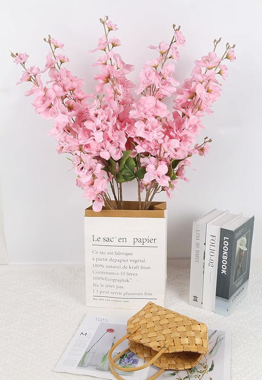 6PCS Long Stem Artificial Delphinium Flowers 35.43'' Pink Fake Larkspur Artificial Flower for Tall Vase Wedding Arrangements Bridal Bouquets Blossoms Flowers for Home Table Decor(Pink)