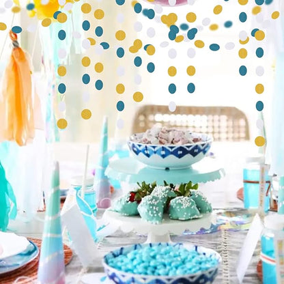 Teal-Turquoise White-Gold Party-Decorations Garland Streamers - 52Ft Woman Girl Birthday Paper Banner,Graduation Wedding Bachelorette Engagement Bridal Baby Shower Backdrop Decor Panduola
