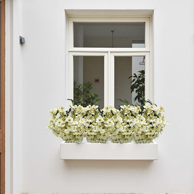 Artificial Flower Stems Bundle, White and Green, for Indoor Outdoor Home Decor (12, White)