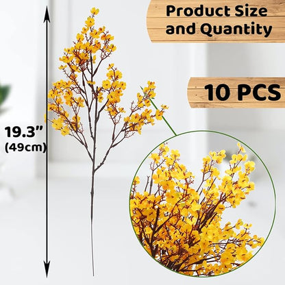 Hananona 10 Pcs Artificial Babys Breath Flowers Orange Fake Silk Gypsophila Flowers for Fall Floral Arrangement Autumn Table Centerpieces Home Decor (10, Orange)