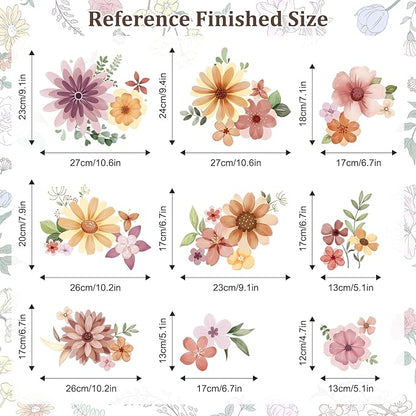Retro Boho Wildflower Wall Stickers, Vintage Garden Floral Wall Decals 7 Sheets DIY Peel and Stick Wall Decal Self Adhesive Home Decor for Bedroom Offices Sofa TV Backdrop Wall