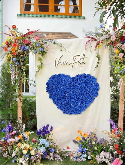 IPOPU 100pcs Royal Blue Artificial Rose Heads with Crystal 3in Real Looking Foam Fake Roses for DIY Craft Wedding Bouquets Wall Decoration Bridal Shower Arrangement Home Decorations(Royal Blue)