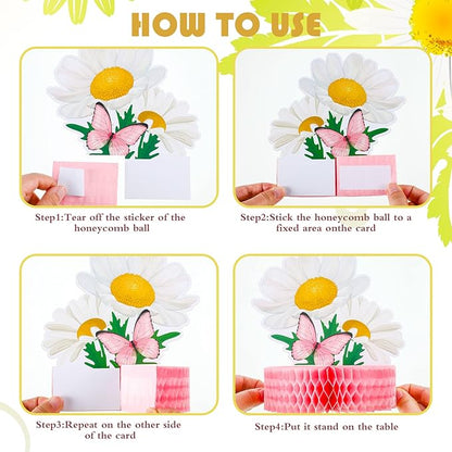 Hotop 9 Pcs Daisy Flower Birthday Party Decorations Pink Wildflower Butterfly Honeycomb 3D Centerpieces for Floral Table Toppers Boho Groovy Party Decorations Girl Baby Shower