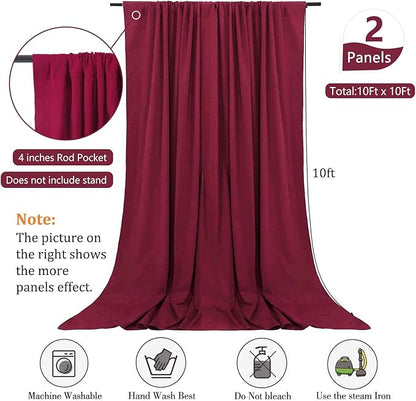 10 x 10 Feet Burgundy Backdrop Curtain for Partie, Background Curtains for Photoshoot, Birthday, Wedding, Halloween, Thanksgiving, Christmas, New Year Party Decorations 5Ft x 10Ft, 2 Panels