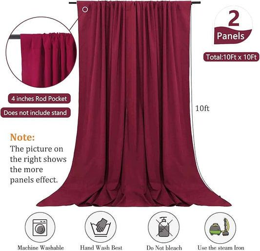 10 x 10 Feet Burgundy Backdrop Curtain for Partie, Background Curtains for Photoshoot, Birthday, Wedding, Halloween, Thanksgiving, Christmas, New Year Party Decorations 5Ft x 10Ft, 2 Panels