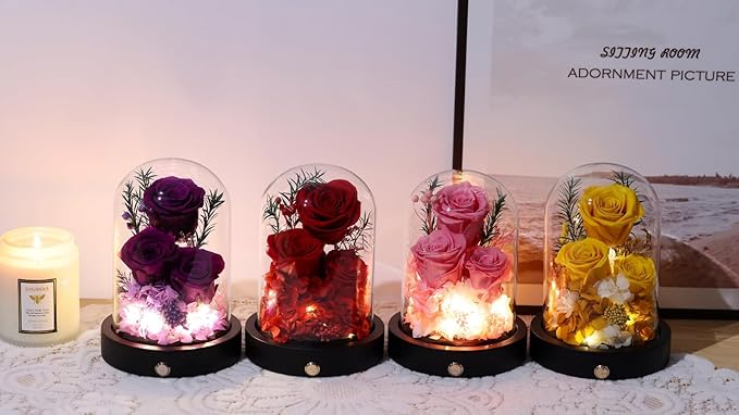 Gifts for Women,Preserved Roses in Glass Dome, Forever Flowers for Delivery Birthday Gifts for Wife Girlfriend Mom on Valentines Day Anniversary Christmas Eternal Rose Purple