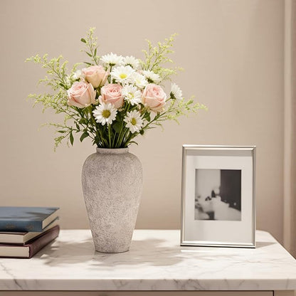 Ceramic Flower Vase Home Decor - 9.2 inch Large Farmhouse Table Vases, Rustic Decorative Vases for Kitchen Living Room Coffee Dining ShelfMantel Decoration