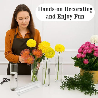 16 Pack 5.9" Tall x 1.8" Diameter Clear Glass Cylinder Vases - Multi-Use Flower Vase, Hurricane & Floating Candle Holders for Wedding Centerpieces, Home Decor, Table Displays