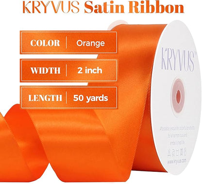 Orange Satin Ribbon, Double Faced 2 Inch X 50 Yards Orange Ribbon, Premium Satin Ribbon for Gift Wrapping, Crafts, Hair Bow Making, Sewing, Flower Bouquet, Wedding Party Decor