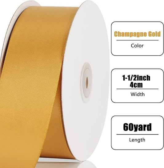 NESCCI 60 Yards Ribbon,1-1/2 Inch Gold Satin Ribbon,Single Face Satin Ribbons,Perfect for Gift Wrapping,Wedding Decoration,Handmade Bows,Wrapping Bouquet and More