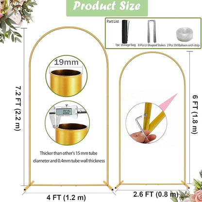 Wedding Arch Backdrop Stand Set of 2 (7.2FT, 6FT),Gold Metal Arch Backdrop Stand,Balloon Arch Stand for Wedding Ceremony Baby Shower Outdoor Indoor Birthday Party Graduation Decoration