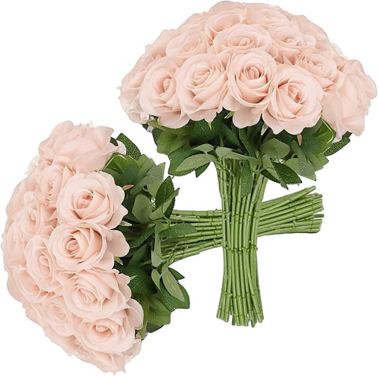 30pcs Roses Artificial Flowers Pink Fake Roses Flowers with Long Stems Silk Flowers for Wedding Bouquet Centerpices Decorations Party Bridal Baby Shower Home Decor