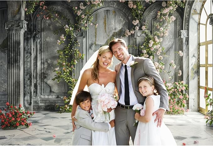 Baocicco 9x6ft Place Flower Wall Photography Background Victoria Arch European Castle Wall Pink Red Rose Backdrop for Women Girls Themed Party Decorations Wedding Baby Shower Cake Table Photoshoot