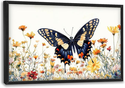 Framed Large Pictures Wall Art for Living Room, Butterfly Oversized Wall Decor Colorful Butterfly Floral Canvas Print Painting Modern Extra Large Framed Artwork for Bedroom Office 36"x24"