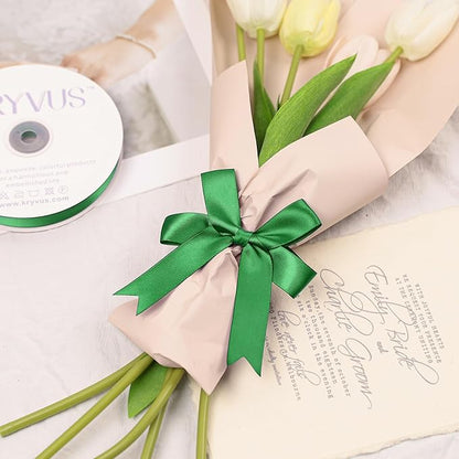 Green Satin Ribbon, Double Faced 7/8 Inch X 50 Yards Green Ribbon, Premium Satin Ribbon for Gift Wrapping, Crafts, Hair Bow Making, Sewing, Flower Bouquet, Wedding Party Decor