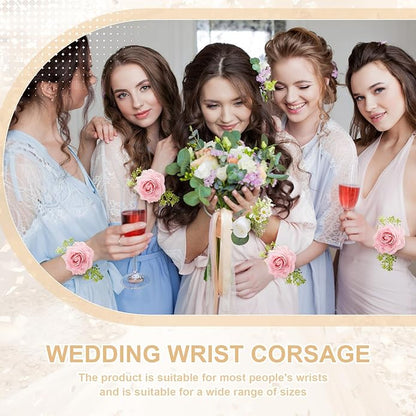 6 Pieces Slaplet Wrist Corsage Bracelets Wristlet Band Floral Corsage Slaplets Wedding Bracelets DIY Wrist Accessories for Bridesmaid Bridal Shower Party Prom