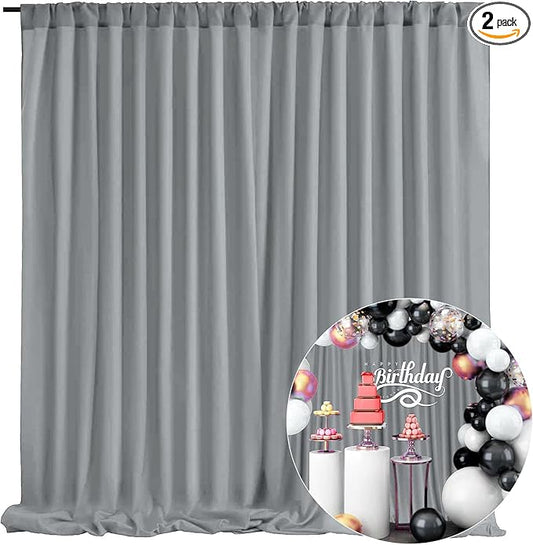 10 x 10 Feet Grey Backdrop Curtain for Partie, Background Curtains for Photoshoot, Birthday, Wedding, Halloween, Thanksgiving, Christmas Day, New Year Party Decorations 5Ft x 10Ft, 2 Panels