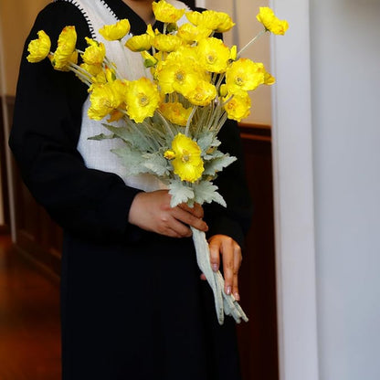 12PCS Poppy Flowers Artificial 13" Real Touch Stems Faux Poppies Silk Flowers for Home Decor Indoor (Yellow)