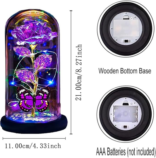 Christmas Rose for Women Mom Wife Her,Womens Gifts for Christmas,Light Up Rose Flower Gifts for Women,Glass Butterfly Gifts for Sister, Birthday Gifts for Mom Purple