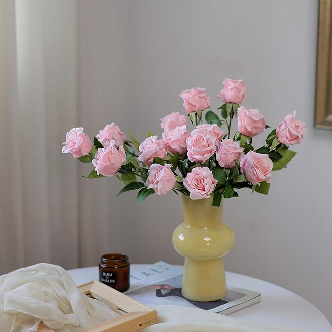 YXZZWL 60 Pcs Artificial Roses in Bulk, Fake Silk Roses Realistic Roses Stem Faux Roses Bouquet for Wedding Centerpieces Flower Arrangement Home Decor (Pink)