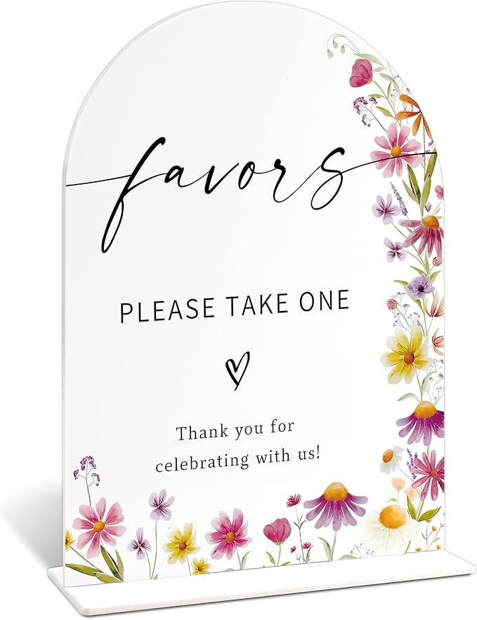 Favors Please Take One Sign for Wedding Table Decor, Wild Flower Arch Acrylic Wedding Signs for Reception, Floral Bridal Shower Engagement Party Decor for Baby In Bloom Baby Shower Decorations