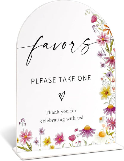 Favors Please Take One Sign for Wedding Table Decor, Wild Flower Arch Acrylic Wedding Signs for Reception, Floral Bridal Shower Engagement Party Decor for Baby In Bloom Baby Shower Decorations