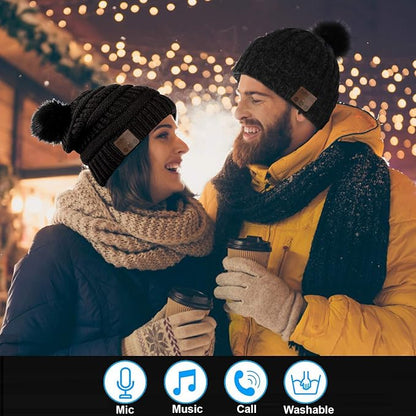 Wireless Music Beanie Women Beanie Girls Hat Over Ear Headset Sports Stereo Headphone with Microphone Speaker Womens Beanie