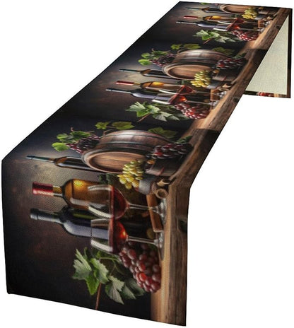 Red Wine Themed Retro Table Runner, Table Dresser Runner, Kitchen Dining Table Runners for Indoor Outdoor Holiday Decor 13" x108