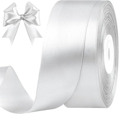 1-1/2 Inches 50 Yards Silver Satin Ribbon, Solid Fabric Ribbon Roll for Flower Bouquets, Gift Wrapping, Wedding, Handmade Crafts