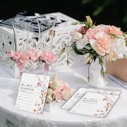Boho Bridal Shower Invitations, Spring Floral Invites with Envelopes, 4x6 Set of 25 Invite Card for Wedding Shower, Newlyweds, Party Favor & Decorations-A03