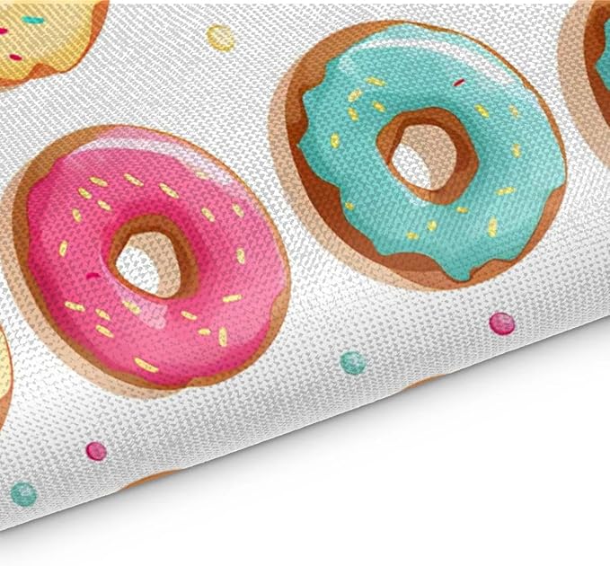 Sweet Doughnuts Placemats Set of 6, Washable Linen Place Mats, Colorful Donut Pattern Table Mats for Kitchen Dining Table Decor Heat Resistant Tablemats 12x18