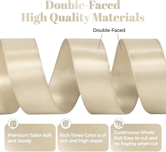 Beige Satin Ribbon, Double Faced 7/8 Inch X 50 Yards Beige Ribbon, Premium Satin Ribbon for Gift Wrapping, Crafts, Hair Bow Making, Sewing, Flower Bouquet, Wedding Party Decor